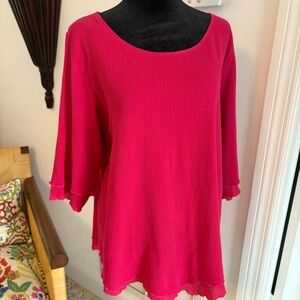SOFT SURROUNDINGS Pink Purple Cotton Gauze 3/4 Sleeve Swing Top! Excellent! Lg